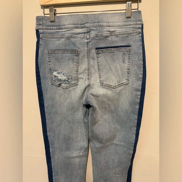 Spanx Distressed Skinny Jean With Side Stripe Light Wash Blue Size L - Picture 8 of 14